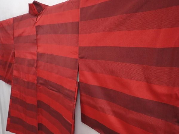 Photo2: 6008T09z440 Vintage Japanese Kimono Silk HAORI  Dark red (2)