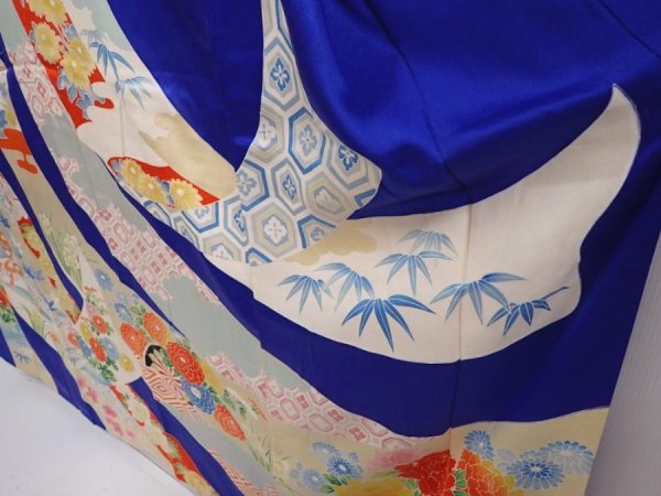Photo4: 6008T10z1230 Vintage Japanese Kimono Silk FURISODE Tabane-noshi Royal blue (4)