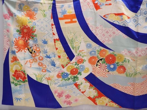 Photo5: 6008T10z1230 Vintage Japanese Kimono Silk FURISODE Tabane-noshi Royal blue (5)