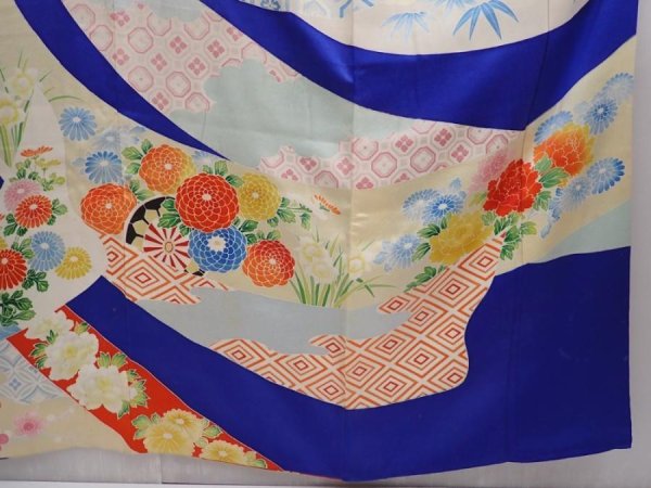 Photo7: 6008T10z1230 Vintage Japanese Kimono Silk FURISODE Tabane-noshi Royal blue (7)