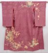 Photo1: 6008T12z610 Antique Japanese Kimono Silk TSUKESAGE Peony Dark pink (1)