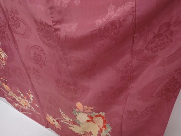 Photo4: 6008T12z610 Antique Japanese Kimono Silk TSUKESAGE Peony Dark pink (4)