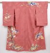 Photo1: 6008T13z560 Antique Japanese Kimono Silk TSUKESAGE Jigami Coral pink (1)