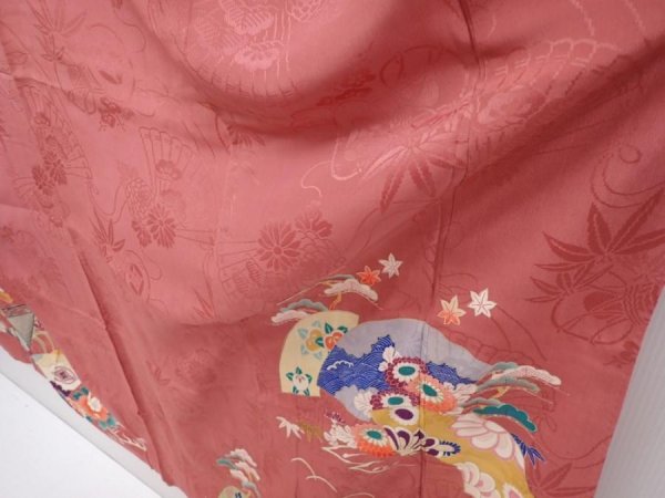 Photo4: 6008T13z560 Antique Japanese Kimono Silk TSUKESAGE Jigami Coral pink (4)