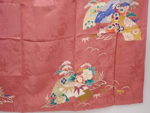 Photo7: 6008T13z560 Antique Japanese Kimono Silk TSUKESAGE Jigami Coral pink (7)