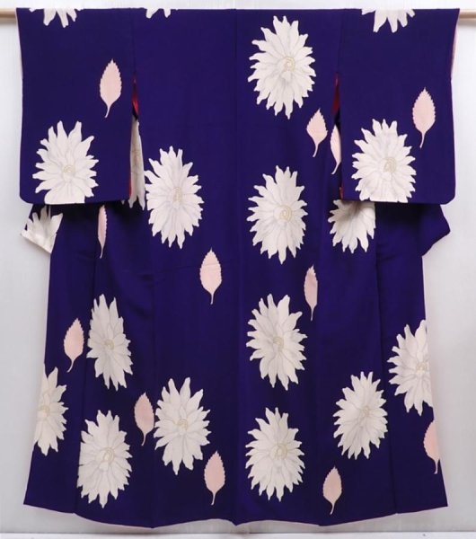 Photo1: 6008T14z940 Vintage Japanese Kimono Silk KOMON Flower Dark lavender (1)