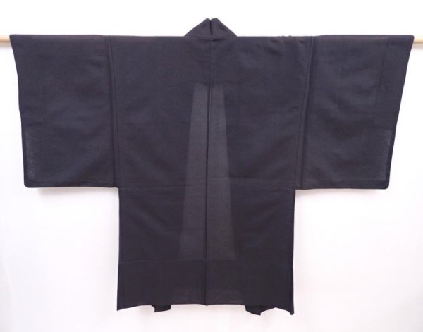 Photo1: 6009T01z270 Vintage Japanese Kimono Silk Men's HAORI Plain Black (1)