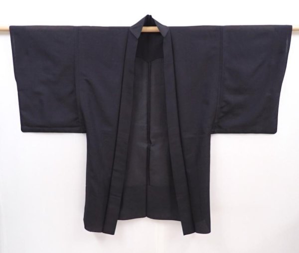 Photo5: 6009T01z270 Vintage Japanese Kimono Silk Men's HAORI Plain Black (5)