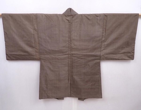 Photo4: 6009T02z490 Vintage Japanese Kimono Silk Men's HAORI Spiny lobster Brown-Gray (4)
