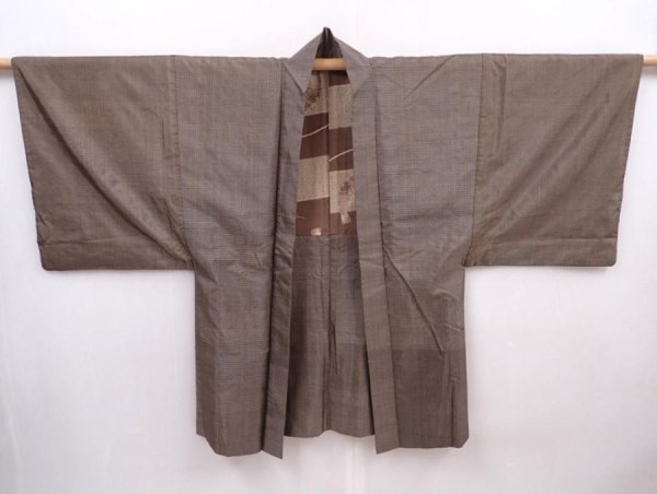 Photo6: 6009T02z490 Vintage Japanese Kimono Silk Men's HAORI Spiny lobster Brown-Gray (6)