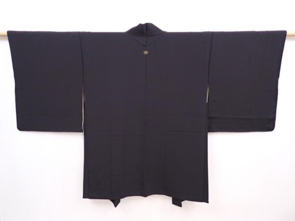 Photo1: 6009T04z570 Vintage Japanese Kimono Silk HAORI Plain Black (1)