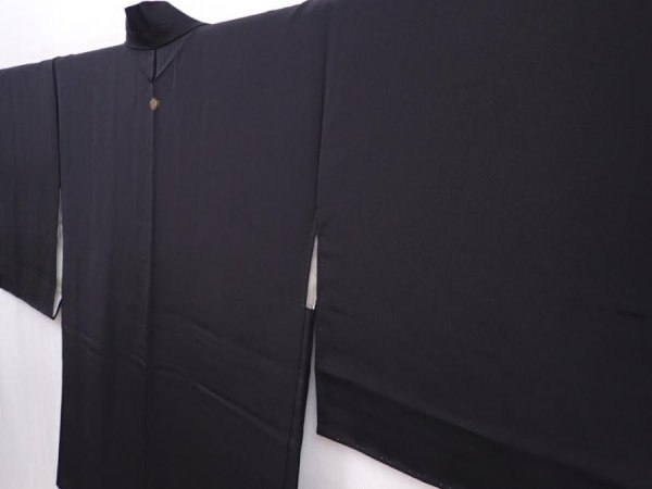 Photo2: 6009T04z570 Vintage Japanese Kimono Silk HAORI Plain Black (2)