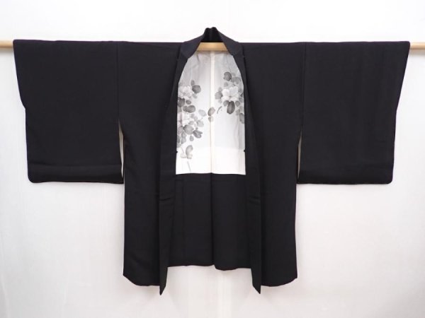 Photo6: 6009T04z570 Vintage Japanese Kimono Silk HAORI Plain Black (6)