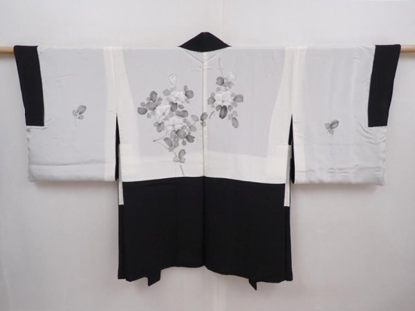 Photo7: 6009T04z570 Vintage Japanese Kimono Silk HAORI Plain Black (7)