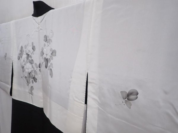 Photo8: 6009T04z570 Vintage Japanese Kimono Silk HAORI Plain Black (8)