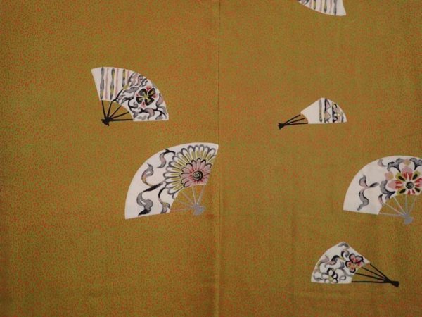 Photo3: 6009T05z520 Vintage Japanese Kimono Silk HAORI Folding fan Yellow ochre (3)