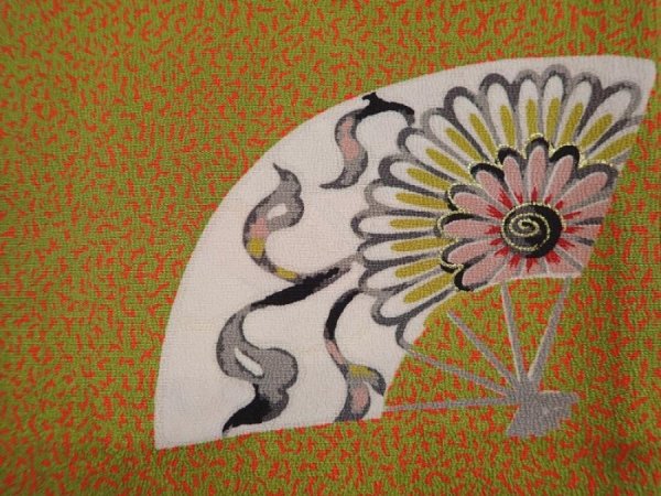 Photo4: 6009T05z520 Vintage Japanese Kimono Silk HAORI Folding fan Yellow ochre (4)