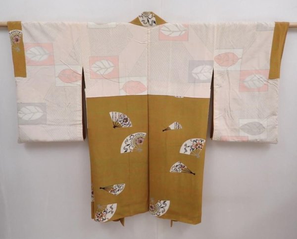 Photo6: 6009T05z520 Vintage Japanese Kimono Silk HAORI Folding fan Yellow ochre (6)