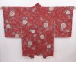 Photo1: 6009T06z470 Vintage Japanese Kimono Silk HAORI Flowers Red-Brown (1)