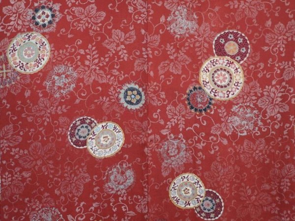 Photo3: 6009T06z470 Vintage Japanese Kimono Silk HAORI Flowers Red-Brown (3)