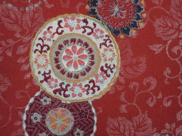 Photo4: 6009T06z470 Vintage Japanese Kimono Silk HAORI Flowers Red-Brown (4)