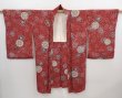 Photo5: 6009T06z470 Vintage Japanese Kimono Silk HAORI Flowers Red-Brown (5)