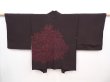 Photo1: 6009T07z610 Vintage Japanese Kimono Silk HAORI Flowers Dark brown (1)