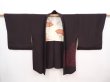 Photo5: 6009T07z610 Vintage Japanese Kimono Silk HAORI Flowers Dark brown (5)