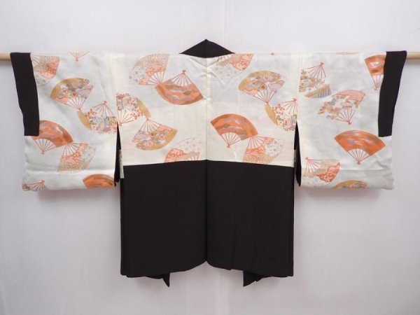 Photo6: 6009T07z610 Vintage Japanese Kimono Silk HAORI Flowers Dark brown (6)