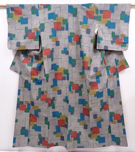 Photo1: 6009T08z710 Vintage Japanese Kimono Silk KOMON  Gray (1)