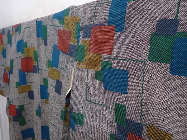 Photo2: 6009T08z710 Vintage Japanese Kimono Silk KOMON  Gray (2)
