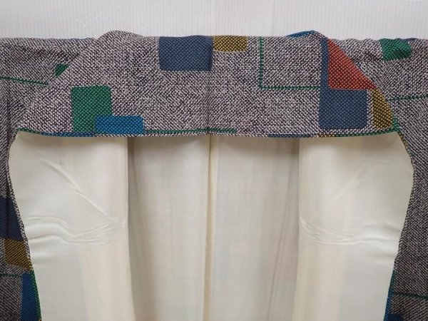 Photo7: 6009T08z710 Vintage Japanese Kimono Silk KOMON  Gray (7)