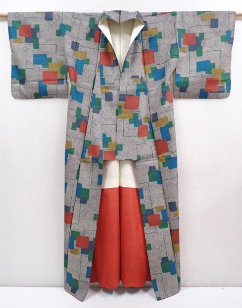 Photo8: 6009T08z710 Vintage Japanese Kimono Silk KOMON  Gray (8)