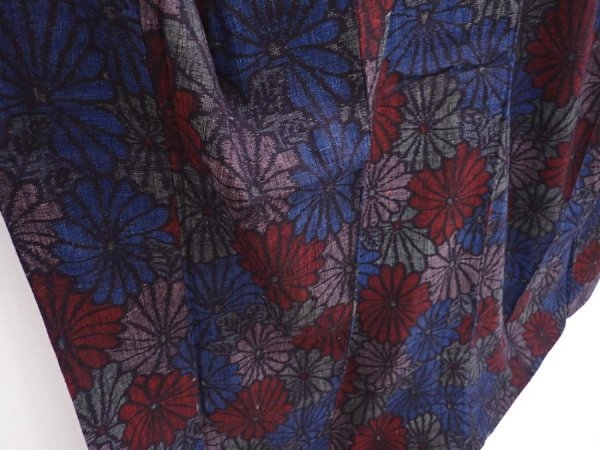 Photo3: 6009T09z830 Vintage Japanese Kimono Silk TSUMUGI Chrysanthemum Dark blue (3)