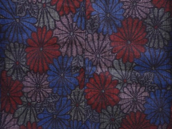 Photo5: 6009T09z830 Vintage Japanese Kimono Silk TSUMUGI Chrysanthemum Dark blue (5)
