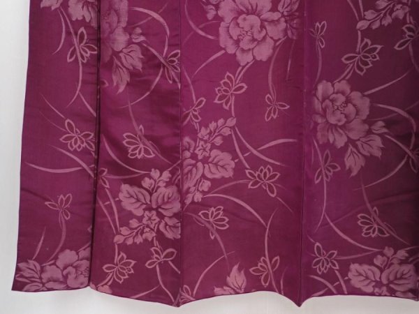 Photo4: 6009T10z570 Antique Japanese Kimono Silk TSUMUGI Peony Dull purple (4)