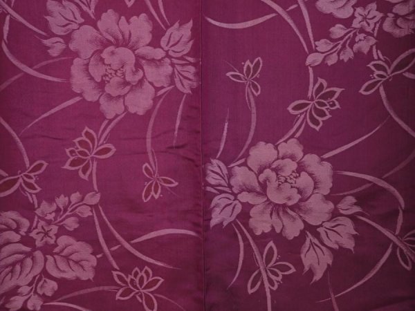 Photo5: 6009T10z570 Antique Japanese Kimono Silk TSUMUGI Peony Dull purple (5)