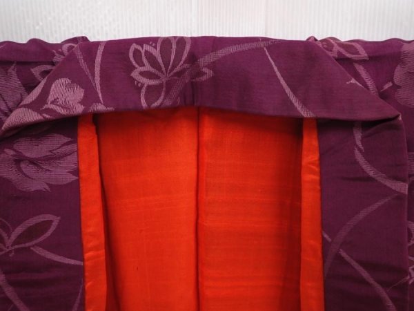 Photo7: 6009T10z570 Antique Japanese Kimono Silk TSUMUGI Peony Dull purple (7)