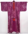 Photo8: 6009T10z570 Antique Japanese Kimono Silk TSUMUGI Peony Dull purple (8)