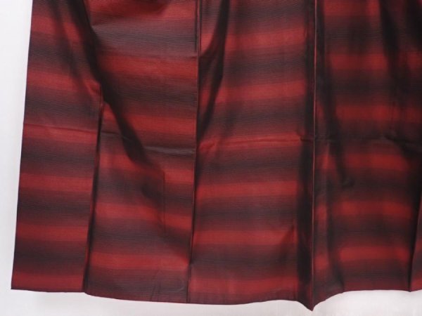 Photo4: 6009T11z650 Vintage Japanese Kimono Silk TSUMUGI  Dark red (4)