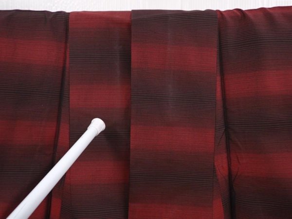 Photo8: 6009T11z650 Vintage Japanese Kimono Silk TSUMUGI  Dark red (8)