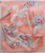 Photo1: 6009T12z1130 Vintage Japanese Kimono Silk FURISODE Folding fan Coral pink (1)