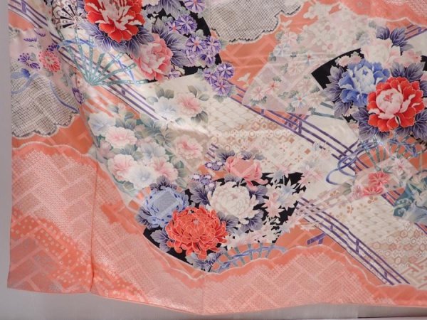 Photo6: 6009T12z1130 Vintage Japanese Kimono Silk FURISODE Folding fan Coral pink (6)