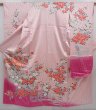 Photo1: 6009T13z1000 Vintage Japanese Kimono Silk FURISODE Flowers Pink (1)