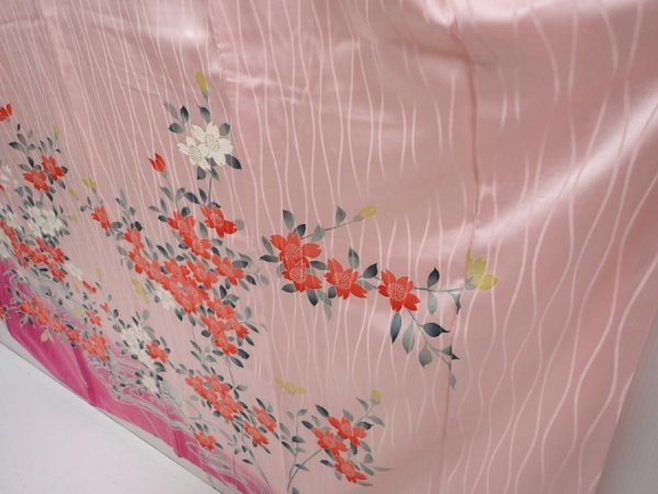 Photo4: 6009T13z1000 Vintage Japanese Kimono Silk FURISODE Flowers Pink (4)