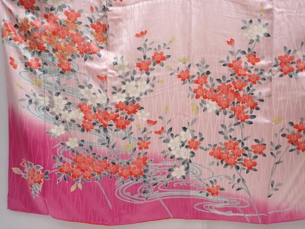 Photo5: 6009T13z1000 Vintage Japanese Kimono Silk FURISODE Flowers Pink (5)
