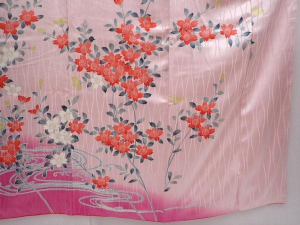 Photo7: 6009T13z1000 Vintage Japanese Kimono Silk FURISODE Flowers Pink (7)