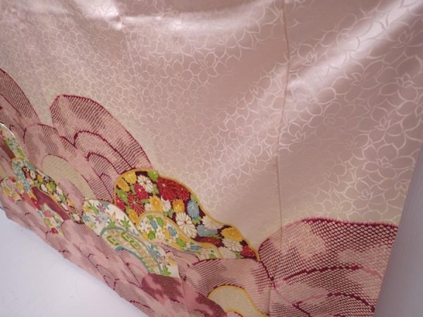 Photo4: 6009T14z1000 Vintage Japanese Kimono Silk FURISODE Seigaiha Off-white (4)