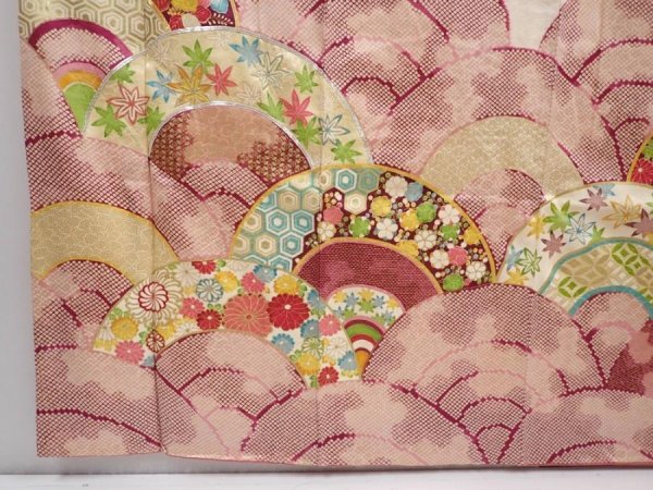 Photo6: 6009T14z1000 Vintage Japanese Kimono Silk FURISODE Seigaiha Off-white (6)