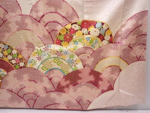 Photo7: 6009T14z1000 Vintage Japanese Kimono Silk FURISODE Seigaiha Off-white (7)